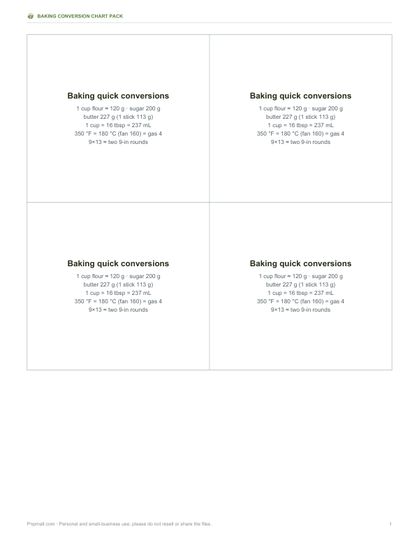 Preview of Printable Baking Conversion Chart